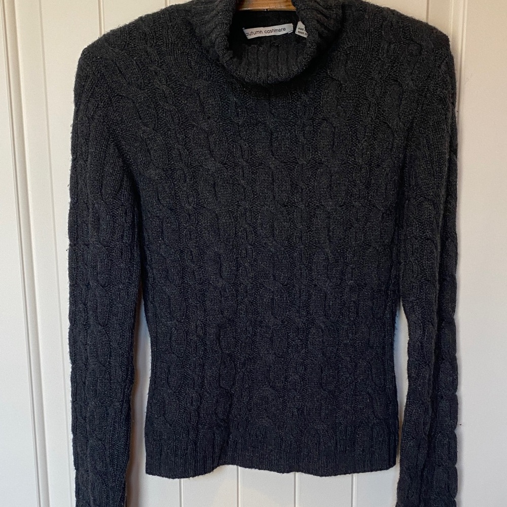 Autumn Cashmere Dark Gray Cable Knit Turtleneck Sweater